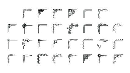 Set Hand Draw Of Corners Different Shapes Flower Decoration Vector Design Doodle Sketch Style For Wedding And Banner