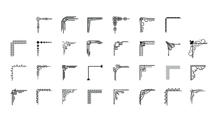 Set Hand Draw Of Corners Different Shapes Flower Decoration Vector Design Doodle Sketch Style For Wedding And Banner