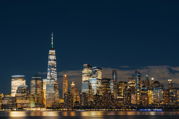 Panoramic view of New York downtown centre and skyscrapers at night