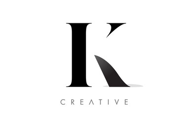 K Serif Letter Logo with Minimalist Design in Black and White Vector