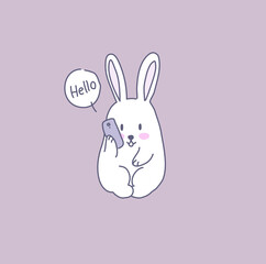 cute beautiful funny cartoon bunny on pink background