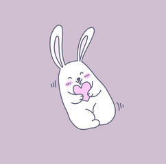 cute beautiful funny cartoon bunny on pink background