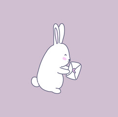 cute beautiful funny cartoon bunny on pink background