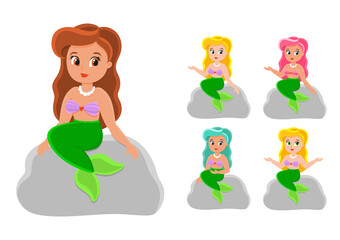 Cute character. Little mermaid. Colorful vector illustration. Cartoon style. Isolated on white background. Design element.