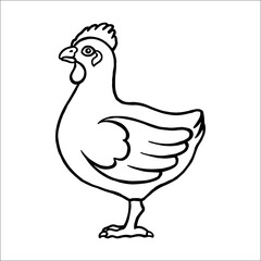 Farm hen. Outline contour. Design element. Vector illustration isolated on white background. Template for books, stickers, posters, cards, clothes. v