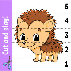 Learning numbers 1-5. Cut and play. Education worksheet. Game for kids. Color activity page. Puzzle for children. Riddle for preschool. Vector illustration. Cartoon style. Autumn theme.