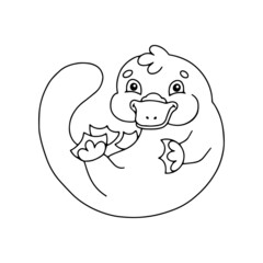 Cute animal platypus. Coloring book page for kids. Cartoon style. Vector illustration isolated on white background.
