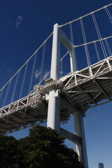 都立芝浦南ふ頭公園から望む、レインボーブリッジやお台場方面の風景　港区、海岸・芝浦地区