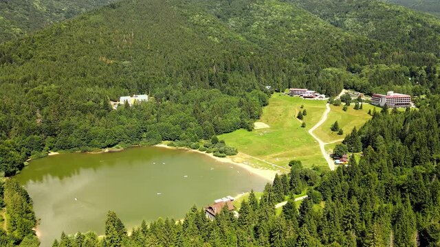 Aerial view of the Krpacovo reservoir in the village of Dolna Lehota in Slovakia