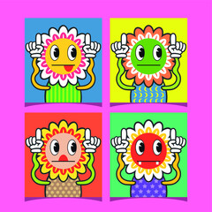 Hand drawn flat cute flower cartoon collection