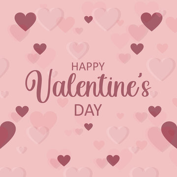 Valentine's Day. Greeting pink card with hearts and text. Romantic holiday of declaration of love.