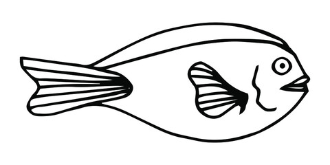 Hand drawn cartoon fish. Vector illustration isolated on white background.