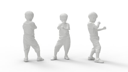 3D rendering of a karate kid small child digital model isolated on empty background