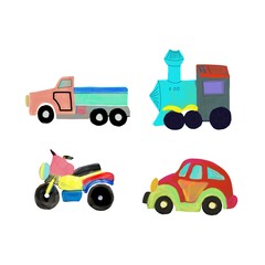 Colourful set of toy cars, children's illustration