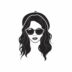 Hipster Black and White, Girls Hairstyle Vector illustration