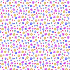 Ditsy Spring floral, seamless pattern repeat. Vector. CMYK.