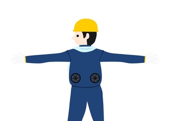 空調服を着た作業員の後ろ姿