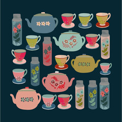 set of kitchen teapot and cups
