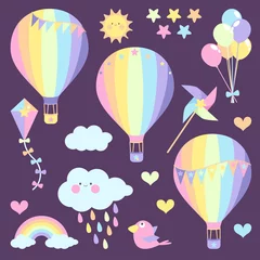 Cercles muraux Montgolfière background with hot air balloons and clouds