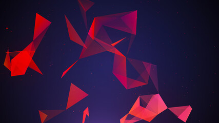 3D illustration of a geometric shape. Futuristic network connection concept with red triangles. Abstract polygonal space on a dark background. 3d rendering