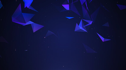 3D illustration of a geometric shape. Futuristic network connection concept with blue triangles. Abstract polygonal space on a dark background. 3d rendering