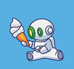 cute astronaut robot get a vanilla ice cream