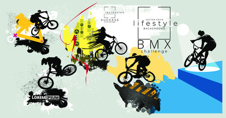 Fototapeta na wymiar BMX rider on the abstract background, sport vector