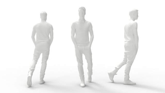 3D rendering of a casual dressed young man computer model isolated on empty space background. Dummy