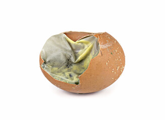 Rotten egg or Broken egg isolated on white background.