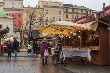 Krakow, Poland December 15, 2021; Christmas market on the Main Square in the city of Krakow.