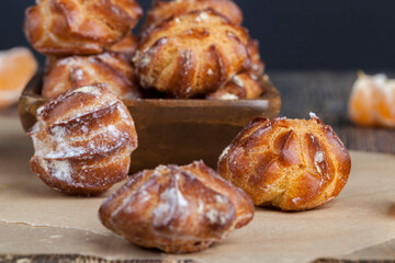 small cakes with custard dough and milk filling