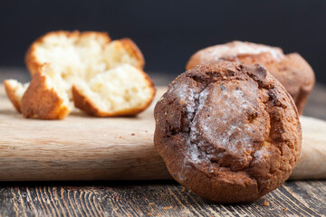 fresh cottage cheese cupcake on a wooden table
