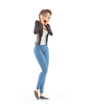 3d cartoon woman with shocked face