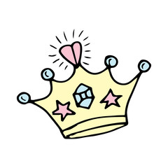 Valentine's Day crown love heart doodle vector illustrations black and white hand drawn