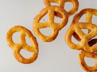 pretzel crumbs on a white background