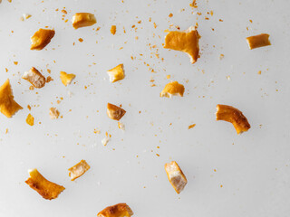 pretzel crumbs on a white background