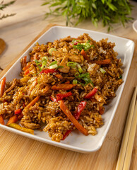 Szechuan rice dish with bell peppers