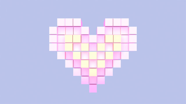 3d rendered voxel heart object.