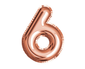 Rose gold, bronze number six air balloon for baby shower celebrate decoration party