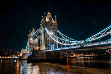 London Tower Bridge at Night in United Kingdom. One of London's most famous bridges and must-see landmarks in England