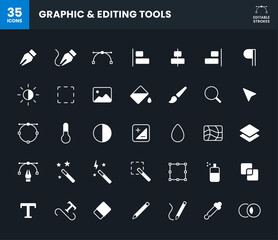 Graphic & editing tools icon set with editable strokes.