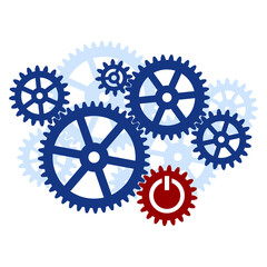 Symbolic gear mechanism with power sign on a white background. Vector illustration.
