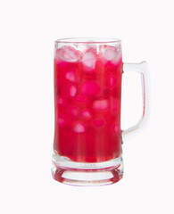 Red nectar in big size glass isolated on white background. Drink refresh body. Summer sweet iced drink red in glass tall drink, refresh. Red nectar quenches thirst, Water is mixture of red and sugar. 
