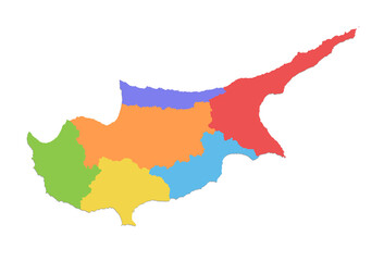 Fototapeta premium Cyprus map, administrative division, separate individual regions, color map isolated on white background, blank