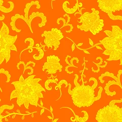 Behang Aquarel naadloze patroon met folky bloemen en bladeren in etnische stijl. Florale decoratie. Traditioneel paisleypatroon. Textielontwerptextuur. Tribal etnische vintage naadloze patroon. © Natallia Novik