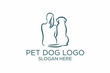 pet dog logo design logo and woman. premium vector