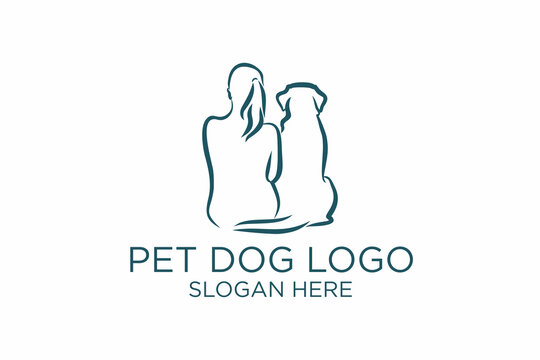 pet dog logo design logo and woman. premium vector