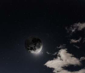 Naklejka na ściany i meble Moonscape. High dynamic range moon in clouds. 
