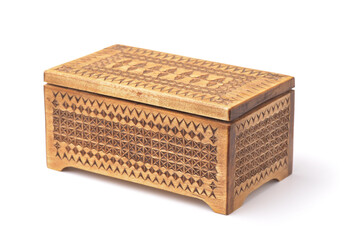  Old closed wooden carved casket
