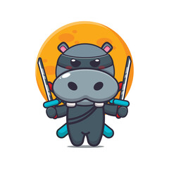 Cute hippo ninja. Cute cartoon animal illustration. Cute cartoon animal illustration. © Artprodite
